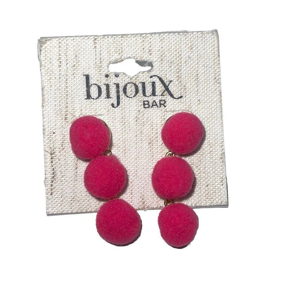 Bijoux Bar Pom Pom Dangle Earrings Pink NWT